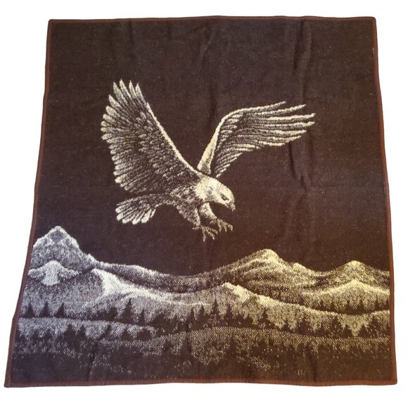 Biederlack Style Reversible Throw Blanket Bald Eagle Lap Brown & White 48" x 51"